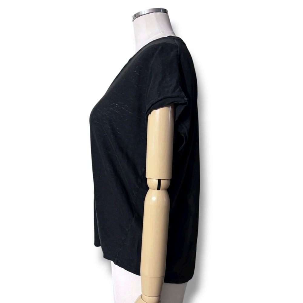 FRAME Easy Scoop Neck Organic Linen T-Shirt in Noir Size Small - Picture 7 of 12
